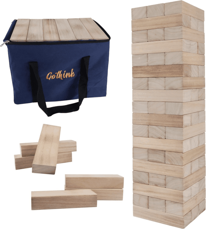 Giant Tumble Tower Game, Large Tumbling Tower Stack to over 4 FT 54Pcs Wooden Jumbo Blocks for outside Yard Games with Carry Case Timber Stacking Game Night Toy Gift for Kids Adults Family