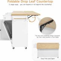 60" Kitchen Island with Power Outlet & Drop Leaf, Kitchen Rolling Island with Spice Rack & Towel Rack, Knife Holder, Kitchen Island Cart with Trash Storage Cabinet, Mobile Island Table for Kitchen - Image 6