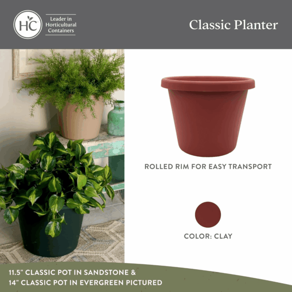 Classic round Plastic Plant Pot W/Rolled Rim - Lightweight & UV Resistant Flower Pot for Herbs & More - Outdoor & Indoor Plant Pots W/Drainage (17 Inch Clay, Pack of 1) - Image 2