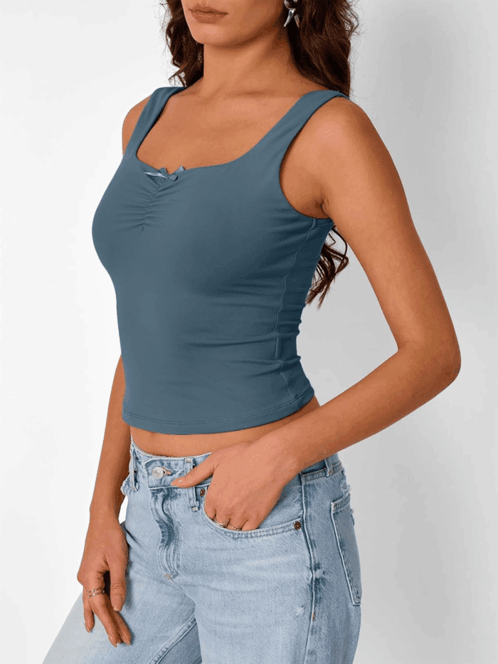 Going Out Tops for Women Y2K Summer Teen Girls Cute Crop Tank Top Square Neck Basci Bow Clothes 2025 Camisole - Image 3