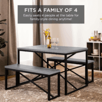 45.5In 3-Piece Bench Style Dining Furniture Set, 4-Person Space-Saving Dinette for Kitchen, Dining Room W/ 2 Benches, Table - Gray/Black - Image 2