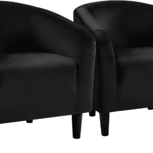 Black Accent Chairs Set of 2, Cozy Velvet Barrel Chair, Modern Club Chair with Soft Padde, Vanity Chair for Living Room/Bedroom/Waiting Room Reception Room, Matte Black