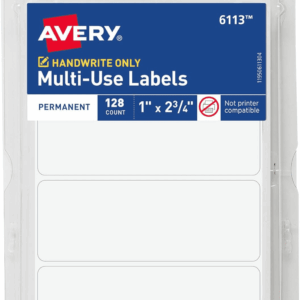 Multi-Use Permanent Labels, 1" X 2.75", White, Non-Printable, 128 Blank Labels Total (6113)