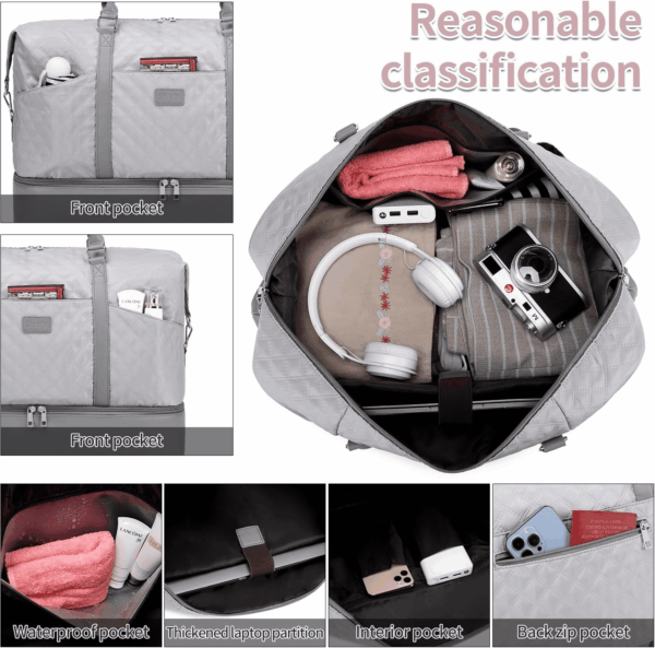 Weekender Bag, Large Travel Duffel Bag for Women, Carry on Overnight Bag with Shoe Compartment and Toiletry Bags - Image 4