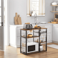 ALINRU Kitchen Baker’S Rack, Coffee Bar, Microwave Oven Stand, with Steel Frame, Wire Basket, 6 Hooks, 35.4", Rustic Brown - Image 2