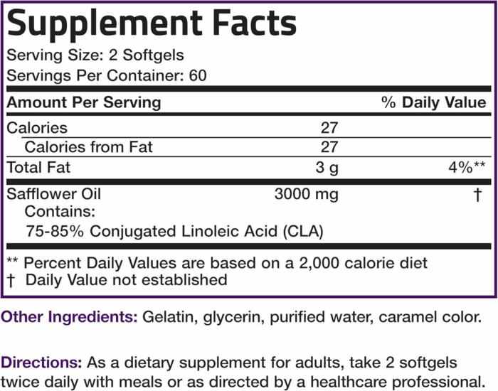 CLA 3000 Extra High Potency Supports Healthy Weight Management Lean Muscle Mass Non-Stimulating Conjugated Linoleic Acid 120 Softgels - Image 8