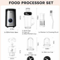 5 in 1 Blender and Food Processor Combo for Kitchen, Small Electric Food Chopper for Meat and Vegetable, 350W High Speed Blenders with 2 Speeds and Pulse for Smoothies and Shakes - Image 8