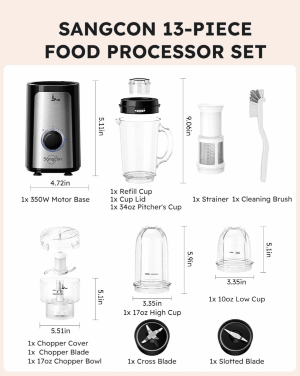 5 in 1 Blender and Food Processor Combo for Kitchen, Small Electric Food Chopper for Meat and Vegetable, 350W High Speed Blenders with 2 Speeds and Pulse for Smoothies and Shakes - Image 8