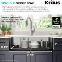 Dex 33-Inch Undermount 16 Gauge Stainless Steel Single Bowl Kitchen Sink, KA1US33B - Image 4