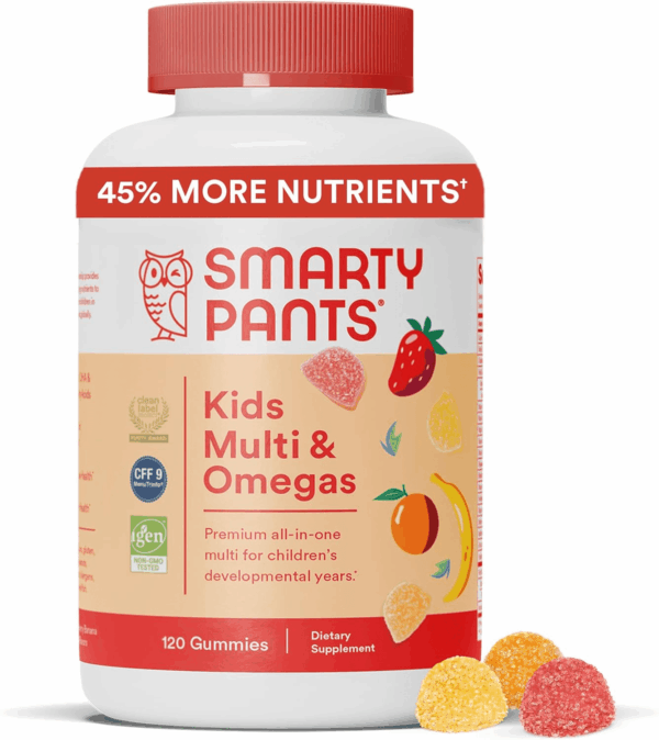 Kids Multivitamin Gummies: Omega 3 Fish Oil (EPA/DHA), Vitamin D3, C, Vitamin B12, B6, A, K & Zinc for Immune Support, Biotin, Gluten Free, Three Fruit Flavors, 120 Count (30 Day Supply)