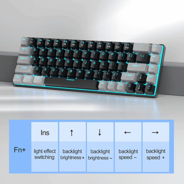 Portable 60% Mechanical Gaming Keyboard, Mk-Box LED Backlit Compact 68 Keys Mini Wired Office Keyboard with Red Switch for Windows Laptop PC Mac - Black/Grey - Image 5