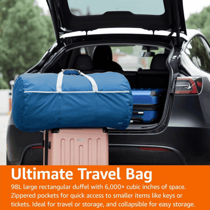 Large Duffel Bag (100L) for Travel, Travel Bag, with Multiple Zippered Pockets, Lightweight yet Durable Nylon Material, 50-Pound Weight Capacity, Navy Blue, 32.4"L X 16.9"W X 16.9"H - Image 6