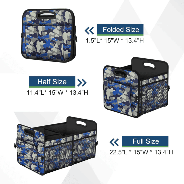 Car Trunk Organizer with 72L Large Capacity Waterproof Collapsible and 11 Pockets, Trunk Organizer for Car Suv/Jeep/Sedan, Large Size, Blue Camouflage - Image 4