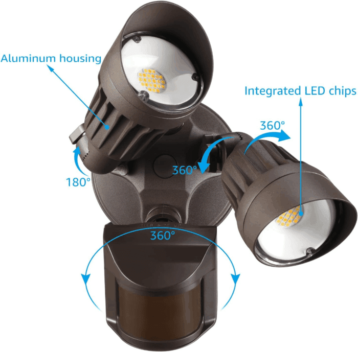 3CCT LED Security Light, Motion Sensor Flood Lights Outdoor, Aluminum, 3 Modes Motion Detector+Dusk to Dawn+Switch Control, 3000K/4000K/5000K Selectable, IP65, Adjustable 2-Head, ETL, Bronze - Image 6