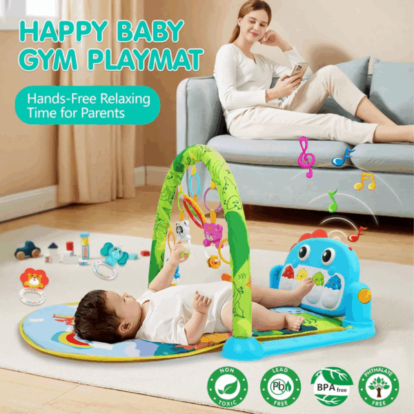 Baby Gym Play Mats Baby Toys Tummy Time Mat Musical Activity Center for Newborn Infant Piano Babies Play Mat Music & Light Newborn Infant Gifts for Babies 0-3 6 9 12 Months Dinosaur Style - Image 3