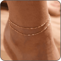 Gold/Silver Ankle Bracelets for Women,14K Gold Anklets for Women Waterproof Cuban Link Heart Beads Herringbone Rhinestone Anklets Set Layered Anklet Bracelets for Women Gold Jewelry Gift