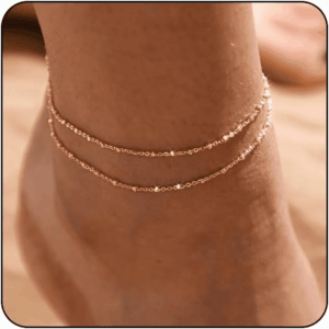 Gold/Silver Ankle Bracelets for Women,14K Gold Anklets for Women Waterproof Cuban Link Heart Beads Herringbone Rhinestone Anklets Set Layered Anklet Bracelets for Women Gold Jewelry Gift