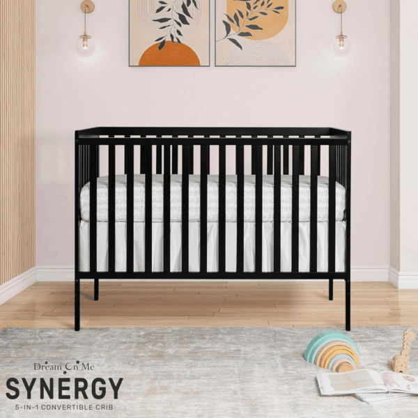 Synergy 5-In-1 Convertible Crib in Black, JPMA & Greenguard Gold Certified, Constructed Out of Solid Reclaimed New Zealand Pine Wood, Features 3 Mattress Height Settings - Image 2