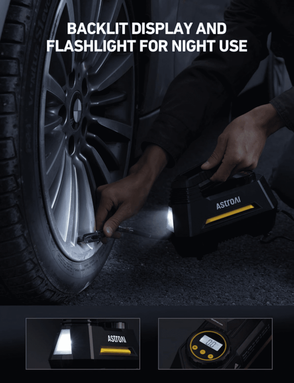 Tire Inflator Portable Air Compressor Tire Air Pump for Car Tires - Car Accessories, 12V DC Auto Pump with Digital Pressure Gauge, Emergency LED Light for Bicycle, Balloons, Yellow - Image 7