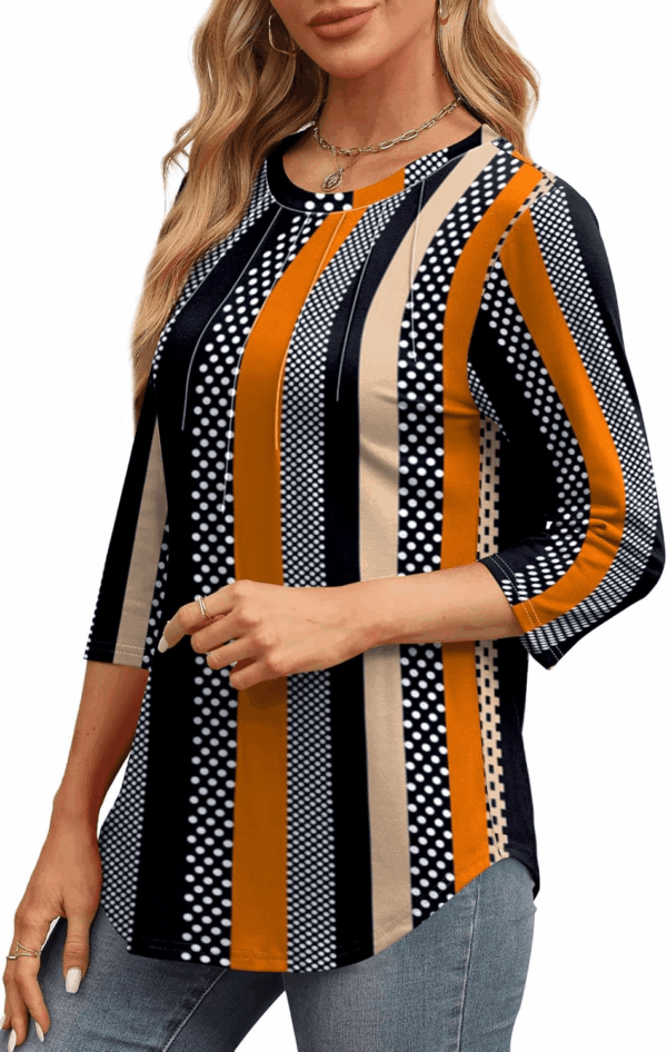 3/4 Length Sleeve Womens Tops round Neck Casual Tunic Tops Basic Pleated Shirts Loose Fit 2025 - Image 3