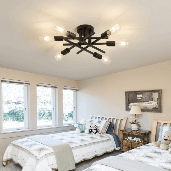 6-Lights Semi Flush Mount Ceiling Light Fixture 2-Pack Black Vintage Matte Sputnik Chandelier Ceiling Lamp for Farmhouse Dining Room Living Room Bedroom Kitchen Entryway - Image 6