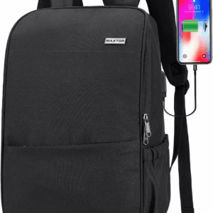 Deep Storage Laptop Backpack with USB Charging Port[Water Resistant] College Computer Bookbag Fits 15 Inch Laptop Black