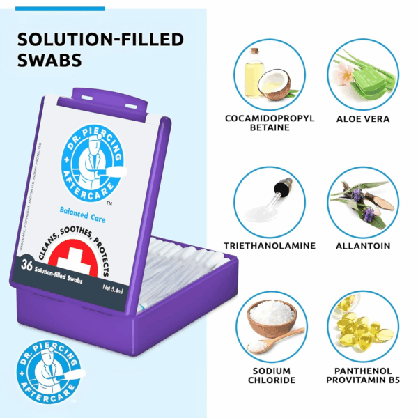 Swabs - Saline Solution for Piercings - Earring Nose Belly Ear Piercing Cleaner - Saline Wash, Ear Hole Cleaner – Piercing Aftercare Formula - 36 Swabs - Image 3