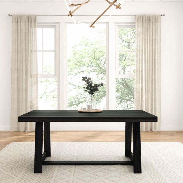 72 Inch Farmhouse Dining Table, Solid Wood Rustic Kitchen Table, Large Wooden Rectangular Dinner Table for Dining Room, Home Office, Living Room Furniture, Easy Assembly, Black Wirebrush - Image 3