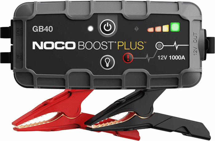Boost plus GB40 1000A Ultrasafe Car Battery Jump Starter, 12V Jump Starter Battery Pack, Battery Booster, Jump Box, Portable Charger and Jumper Cables for 6.0L Gasoline and 3.0L Diesel Engines
