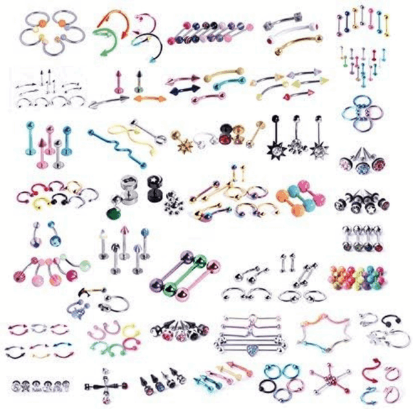 120PC Body Piercing Jewelry - Ear Tragus Cartilage Daith Nose Septum Lip Belly Button - 14G 16G 18G RANDOM Mix - Horseshoe Ring Industrial Barbell Stud - Surgical Steel Acrylic - Image 2