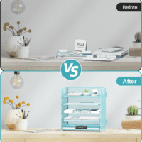5 Trays Paper Organizer Letter Tray with Handle-Mesh Desk File Organizer, Paper Sorter Desk Organizer for Office, Home or School (Light Blue) - Image 6