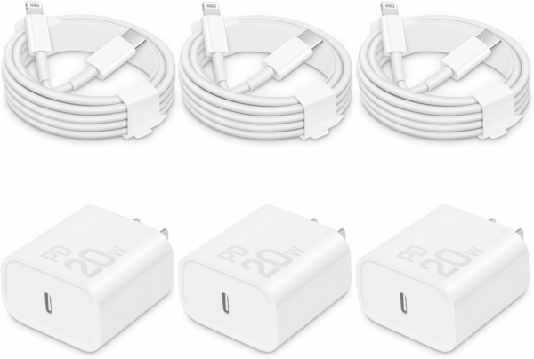 I Phone Charger Fast Charging-20W USB-C Block with 6 Ft Cord [Mfi Certified] Compatible with IP 14/13/12/11/X Series, I Pad & More [3 Pack]