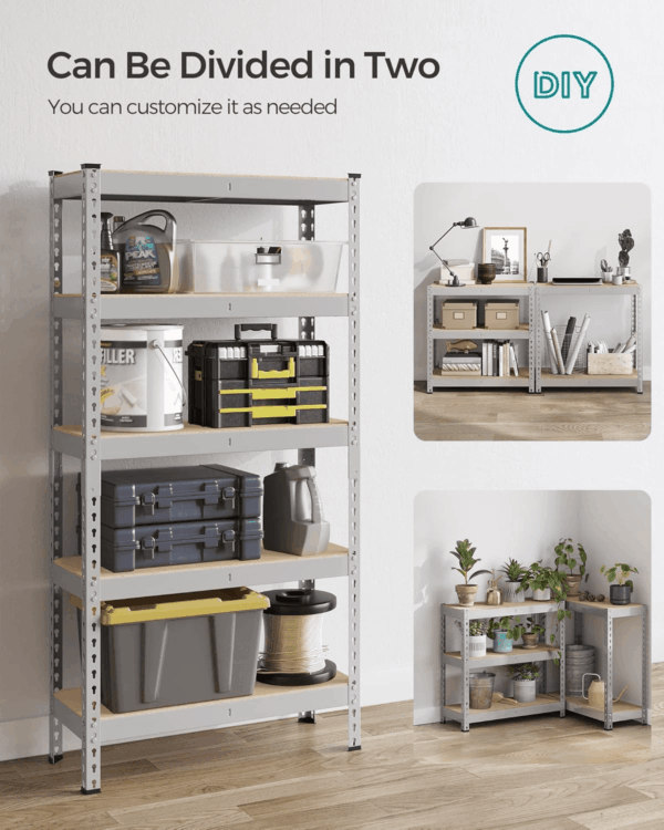 5-Tier Storage Shelves, Set of 2 Garage Storage, Boltless Assembly, Adjustable Shelving Units, 11.8 X 29.5 X 59.1 Inches, Load 1929 Lb Each, Shed Warehouse Basement, Silver UGLR300E02 - Image 7