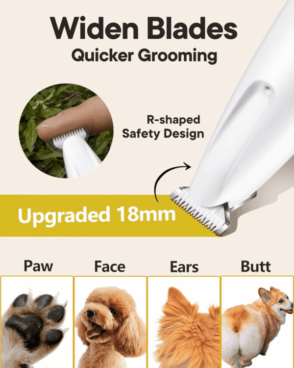 Upgraded Dog Paw Trimmer with LED Light, 18 Mm Widen Blade, 35 Db Low Noise, LED Display, Fully Waterproof, Rechargeable Clipper for Dogs Cats Trimming Paws, Eyes, Ears, Face, and Rump - Image 2