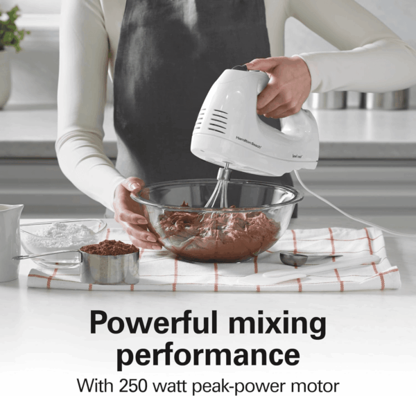 6-Speed Electric Hand Mixer with Whisk, Traditional Beaters, Snap-On Storage Case, 250 Watts, White - Image 5