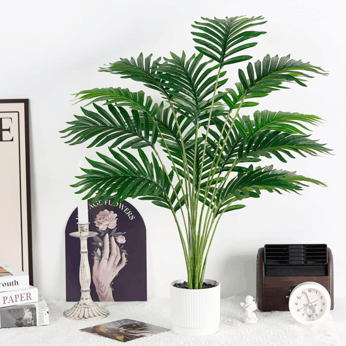 28'' Artificial Palm Tree Large Fake Tropical Faux Plants Indoor and Outdoor for Home Bathroom Porch outside Patio Decor (White Pot) - Image 7