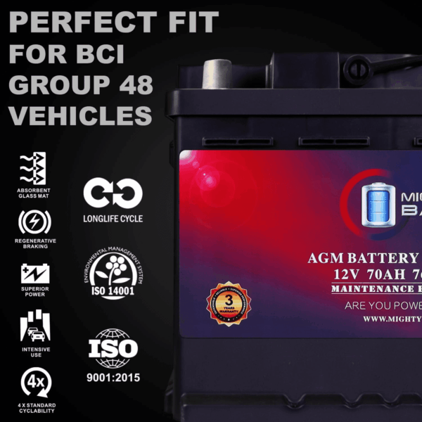 MM-H6 Start and Stop Car BCI Group Size 48 12V 70 AH, 120RC, 760 CCA Rechargeable AGM Car Battery - Image 4