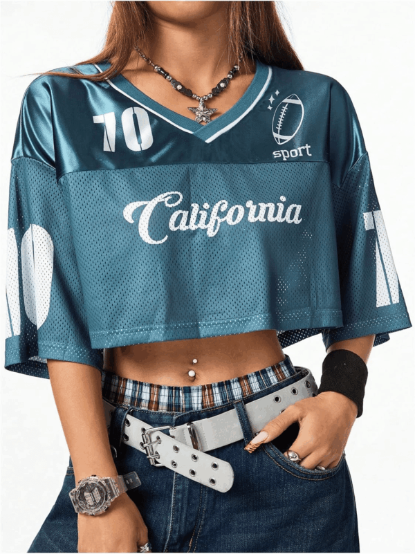Jersey Shirts for Women Y2K Crop Tops Streetwear Sportswear Short Sleeve T-Shirt Cute Football Jersey Top - Image 5