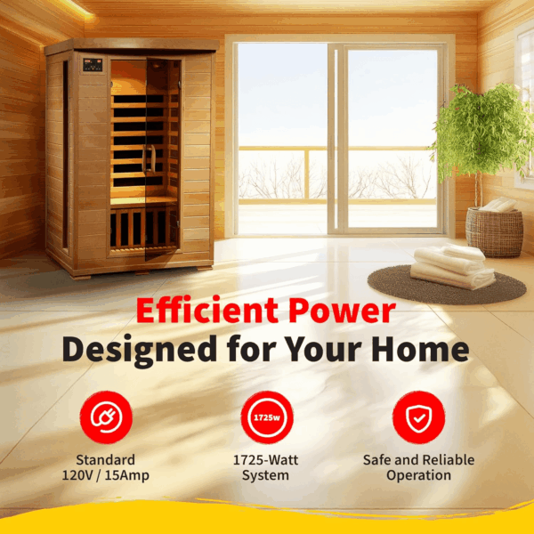 HEATWAVE Radiant Saunas 2-Person Hemlock Infrared Sauna with 6 Carbon Heaters, Chromotherapy Lighting, Oxygen Ionizer - Image 7