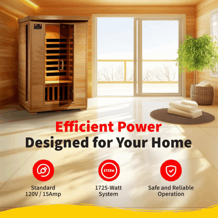 HEATWAVE Radiant Saunas 2-Person Hemlock Infrared Sauna with 6 Carbon Heaters, Chromotherapy Lighting, Oxygen Ionizer - Image 7