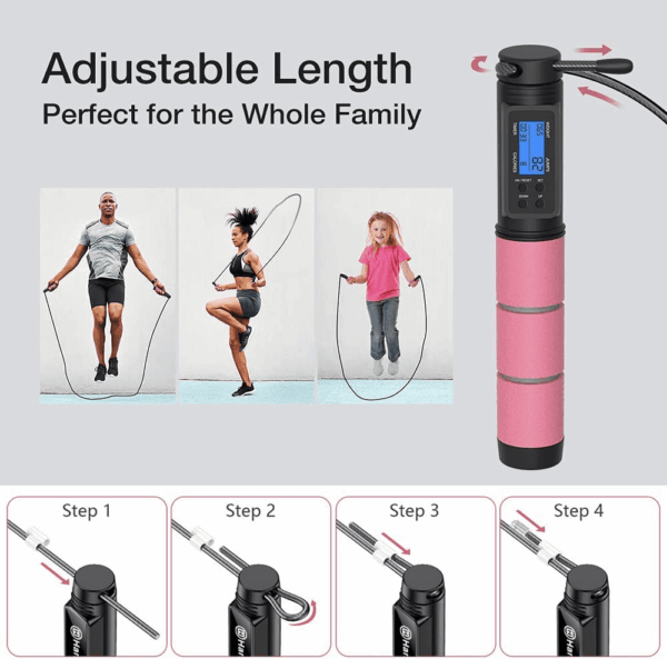 Jump Rope,  Jump Rope with Counter, Workout Jumping Rope with Steel Ball Bearings, Adjustable Length Speed Skipping Rope for Men Women Kids Home Gym, Crossfit, Fitness Exercise - Image 6
