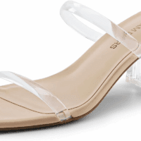 Sandal Heels for Women Low Square Open Toe Block Chunky Heels Slip on Slides Mules for Party Homecoming Daily