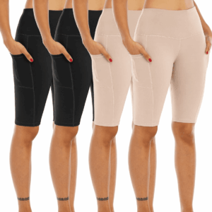 4 Pack Biker Yoga Shorts with Pockets for Women,High Waisted Athletic Running Workout Gym Shorts Tummy Control