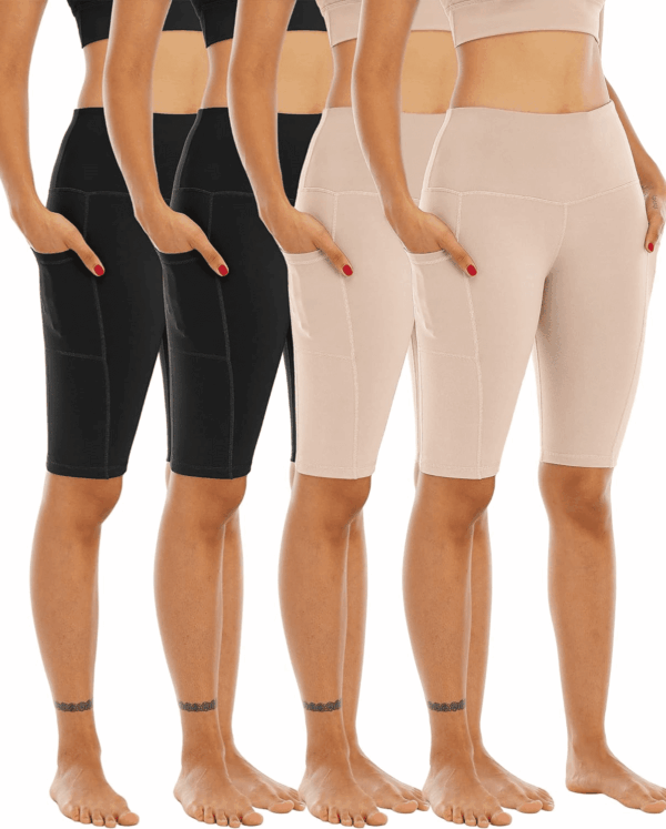 4 Pack Biker Yoga Shorts with Pockets for Women,High Waisted Athletic Running Workout Gym Shorts Tummy Control