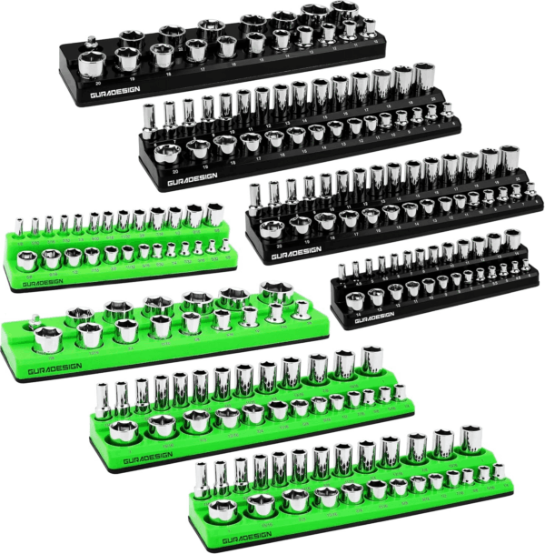 8PCS Magnetic Socket Organizer Set, Magnetic Socket Holder, 1/4", 3/8", 1/2" Socket Holds 171 Pieces Magnetic Socket Trays.