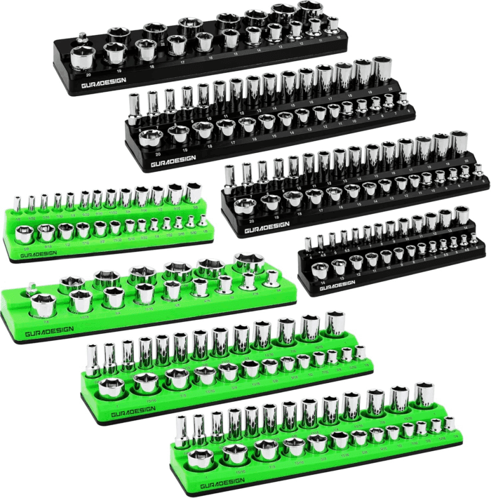 8PCS Magnetic Socket Organizer Set, Magnetic Socket Holder, 1/4", 3/8", 1/2" Socket Holds 171 Pieces Magnetic Socket Trays.