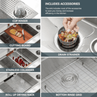 33 Inch Drop in Kitchen Sink Workstation with Glass Rinser 33X22 Drop in Kitchen Sinks Stainless Steel Workstation Sinks 16 Gauge Single Bowl Sink with Cup Washer with Cutting Board - Image 6