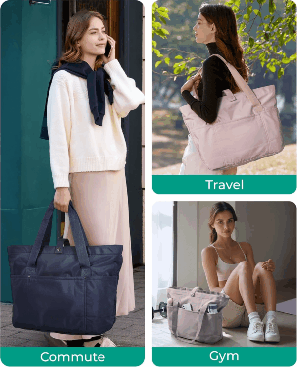 Tote Bag for Women, Foldable Tote Bag with Zipper Travel Large Shoulder Bag Handbag for Work-16.5''L X 6''Wx 14''H - Image 6