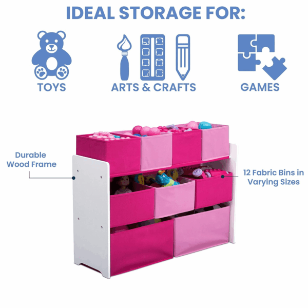 Deluxe Multi-Bin Toy Organizer with Storage Bins, White/Pink Bins - Image 5
