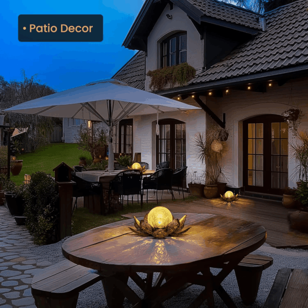 Solar Lights Outdoor Garden Decor, Adjustable Metal Petal Lotus Flower Lights Crackle Globe Glass Lantern Outdoor Table Decor Waterproof for Patio, Lawn, Pathway, Pond, Christmas Gift - Image 3